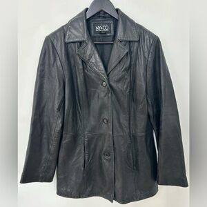 New York & Company Women’s Black Leather Jacket Button Front Tailored Blazer L